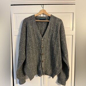 Vintage Claybrooke Gray Cardigan Sweater Large Heavy Wool Blend